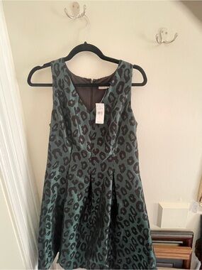 Ann Taylor LOFT Dark Green and Black Leopard Print Dress